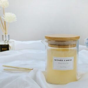 High Borosilicate Glass Candle Jar with Natural Bamboo Lid and Dispensing Cap - 200ml Clear Container for Candle Making