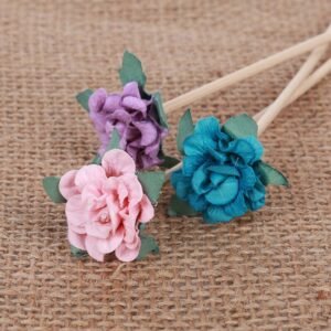 Assortment of 4cm handmade dried flowers in multicolor (blue/purple/pink/orange/white), displaying variety and attached vine stems for bulk decor.