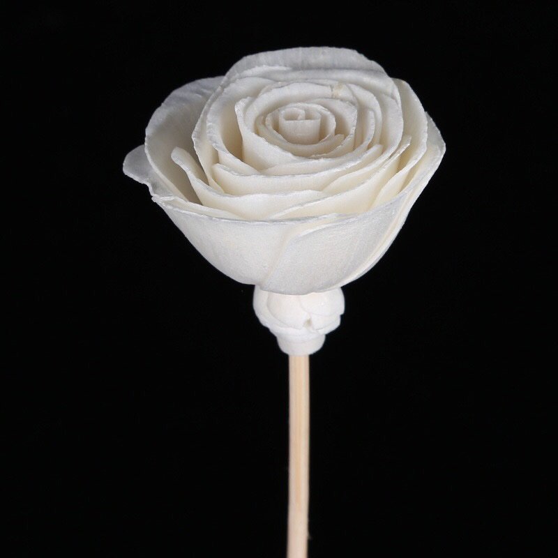 Close-up of 4.5cm white curled edge paper rose, showcasing intricate handcrafted petals and pre-drilled hole for versatile mounting.
