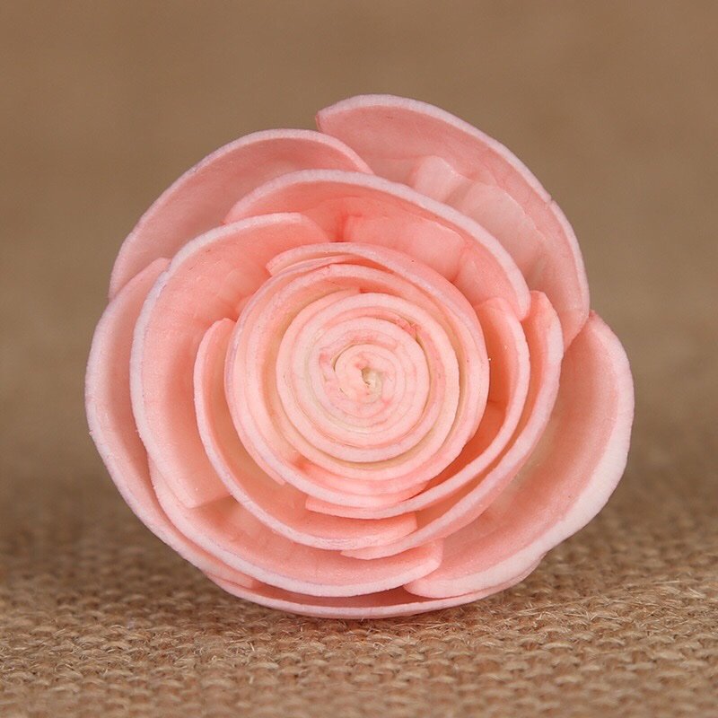 Soft pink 4.5cm dried rose flower with delicate petal texture, showing versatile stem options of vine, fiber rod or pre-drilled hole