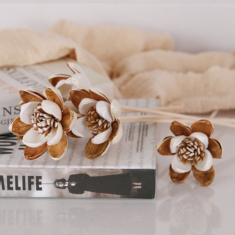 Macro detail of 5cm cosmos Tong Cao flower with interwoven white and brown fibers creating natural marbled effect