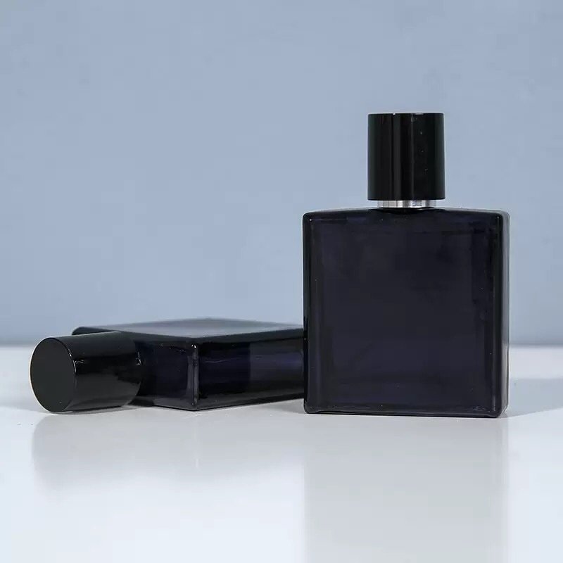 30ml 50ml 100ml Square Perfume Bottle Size Comparison - Matte Black Glass Container