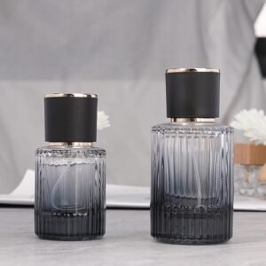 Textured Ribbed Surface on Black Perfume Bottle - Modern Tactile Finish