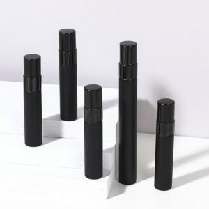 Full Frosted Black 5ml 10ml Portable Perfume Bottle - Matte Black Glass with Matching Cap