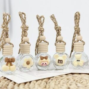 Close-up shot showing the print quality, cap, and the attachment of the cord to the bottle.