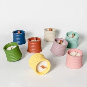 Multi-color cylindrical concrete candle jars in Nordic style – assorted earth tones and pastels – MOQ 100 pieces per color