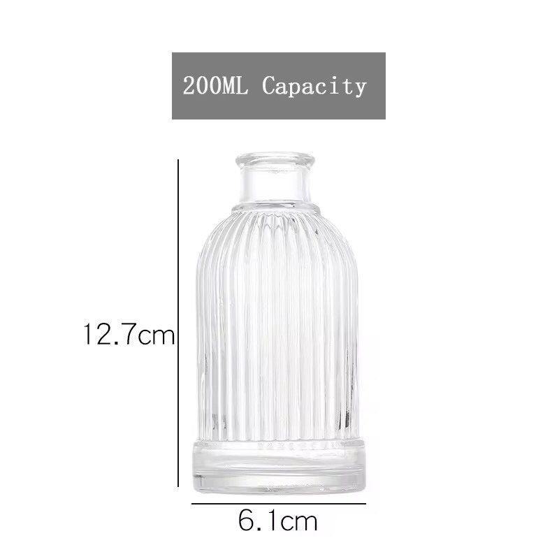 Reed diffuser bottle size chart – showing 50ml, 100ml, and 200ml capacities with measurements