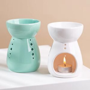 Green and white vintage ceramic burners – front view, clean and elegant, matte finish