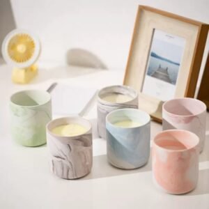 Five marble pattern jars in assorted colors – showing variety of veining and base shades
