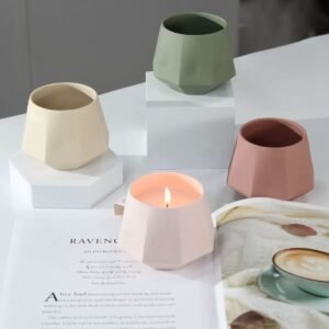 Four matte jars in green, red, white, and beige – color comparison, smooth finish